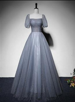 Picture of Grey Beaded Tulle Long Formal Dresses Party Dresses, Grey Evening Gown Formal Dresses